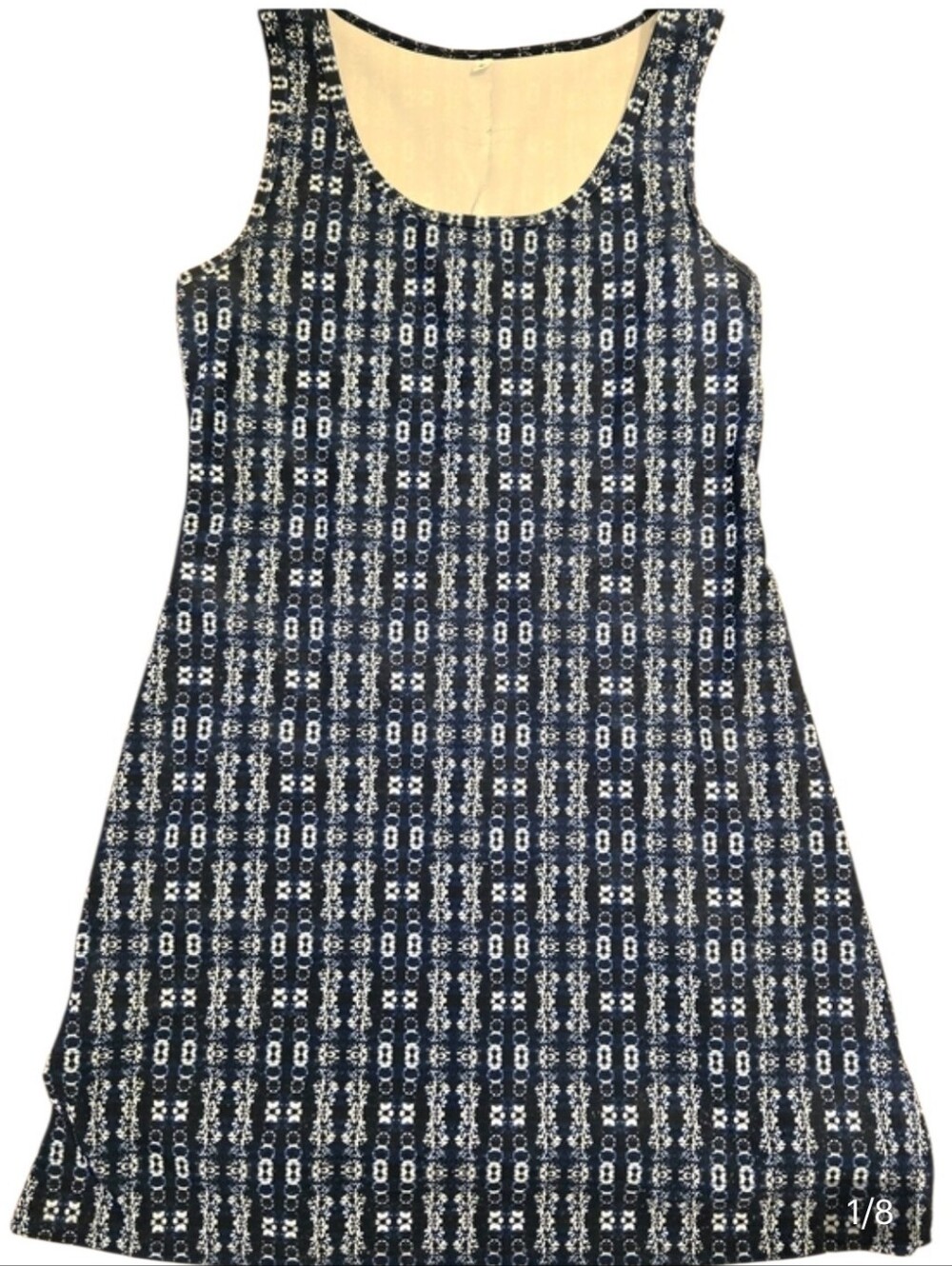 Ruu-Muu Nuu-Muu Active Dress Back Pockets Blue White Geometric Workout Run Sz Sm